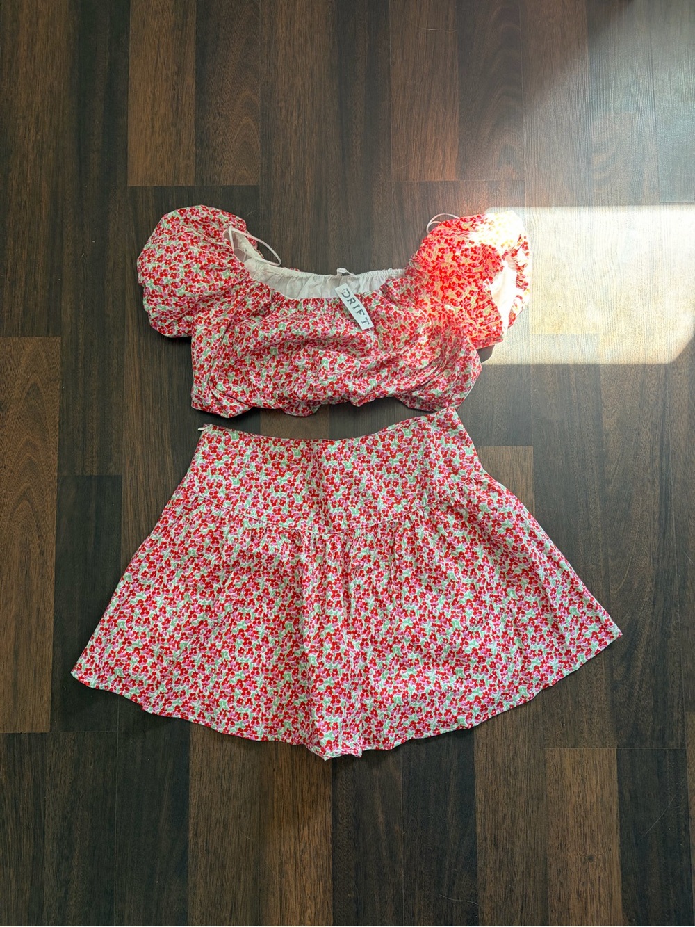 TCEC Floral Two-Piece Set in Red, Pink & Green